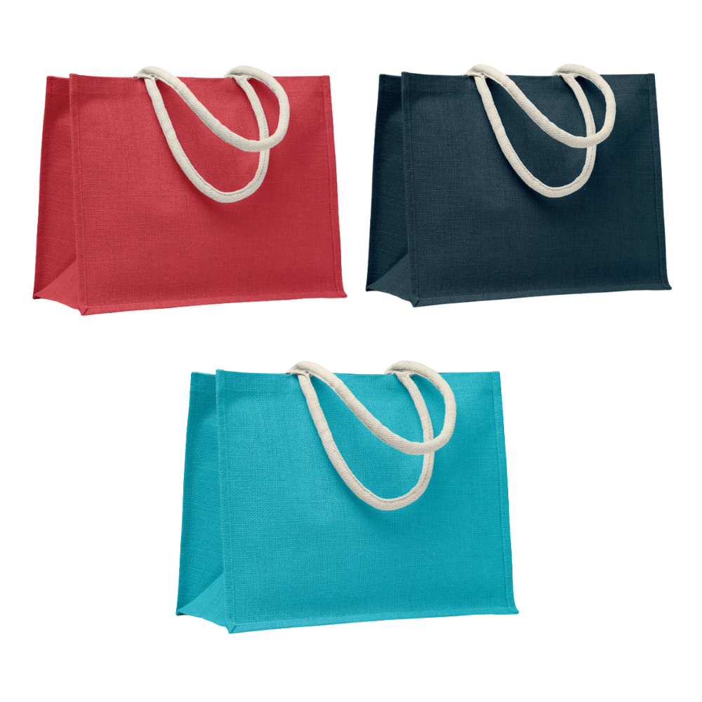Jute laminated shopping bag with short cotton handles 43 X 20 X 34 cm